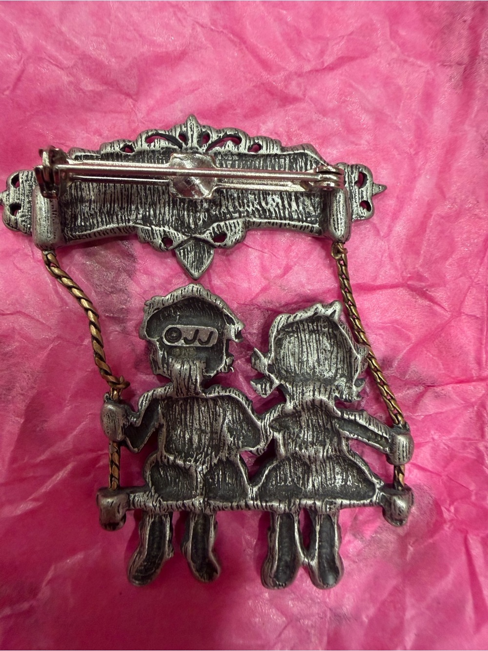 J. Jill Silver-Tone Boy and Girl Swing Pin with Gold-Tone Chains